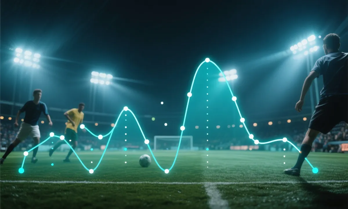 球场夜景与数据面板叠加，象征用模型预测世界杯进球数